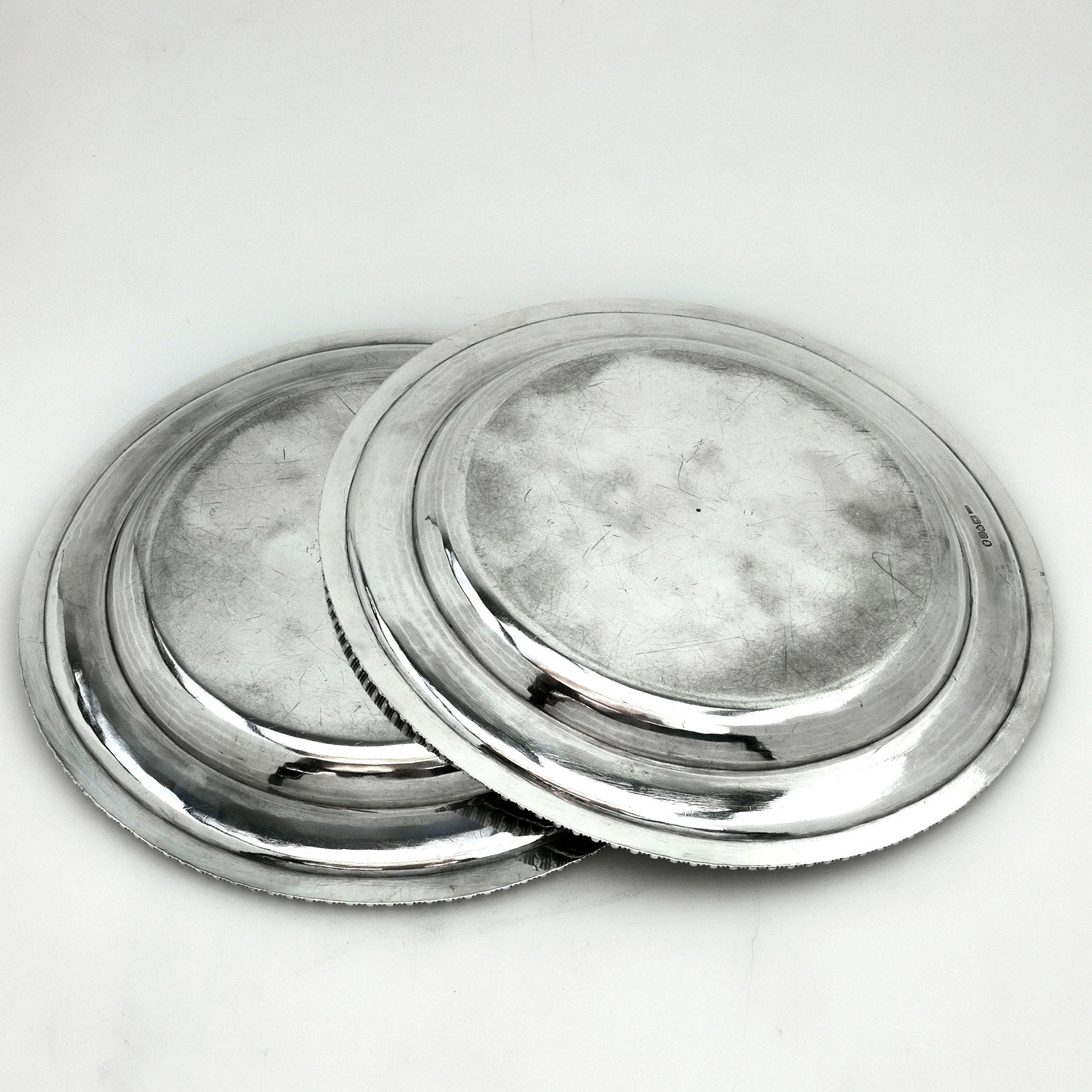 English Pair of Antique Georgian Sterling Silver Second Course Dishes 1823 Large Plates