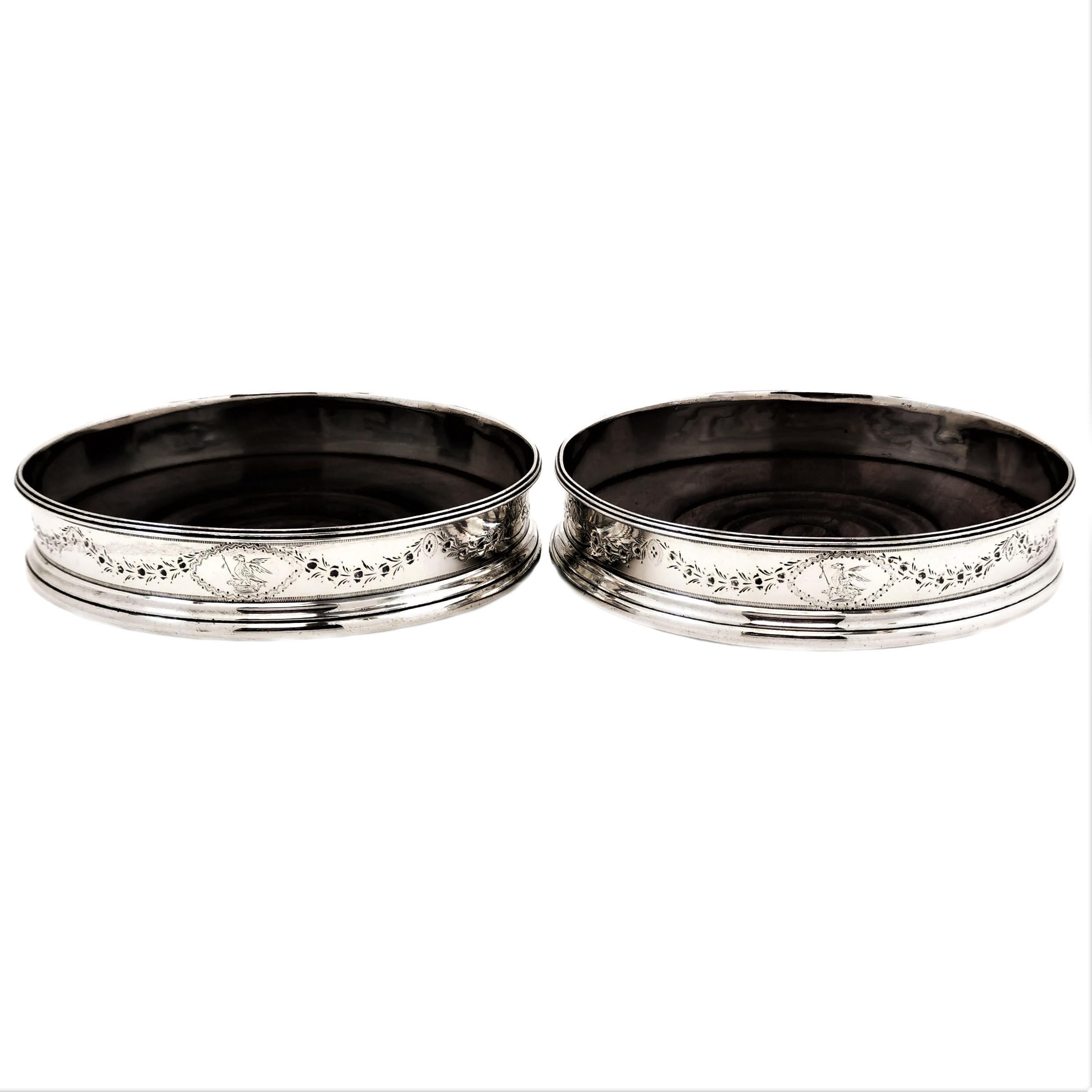 18th Century and Earlier Pair of Antique Georgian Sterling Silver Silver Wine Bottle Coasters, 1786