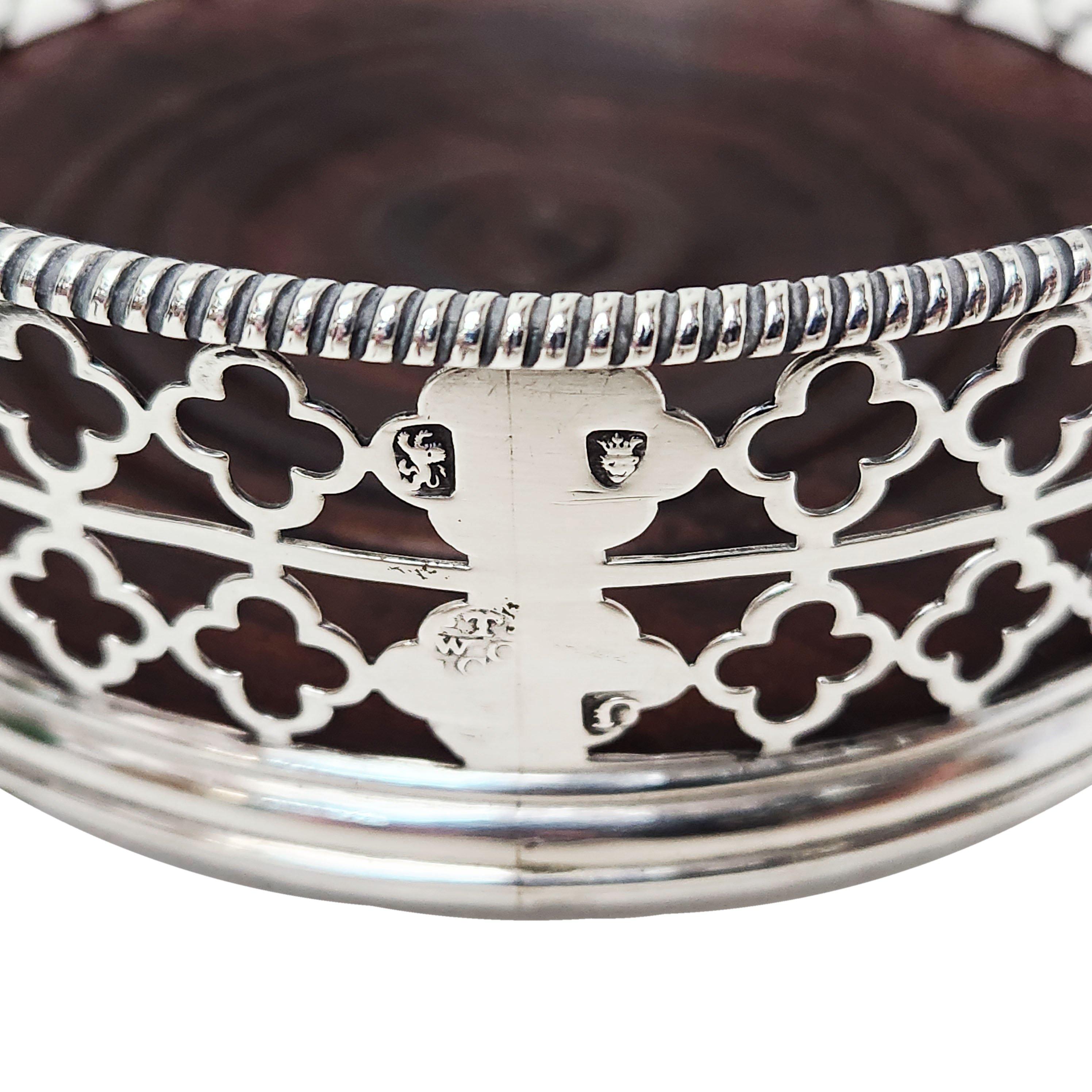 Pair Antique Georgian Sterling Silver Wine Bottle Coasters 1786 For Sale 2