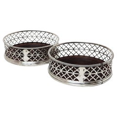 Pair Antique Georgian Sterling Silver Wine Bottle Coasters 1786