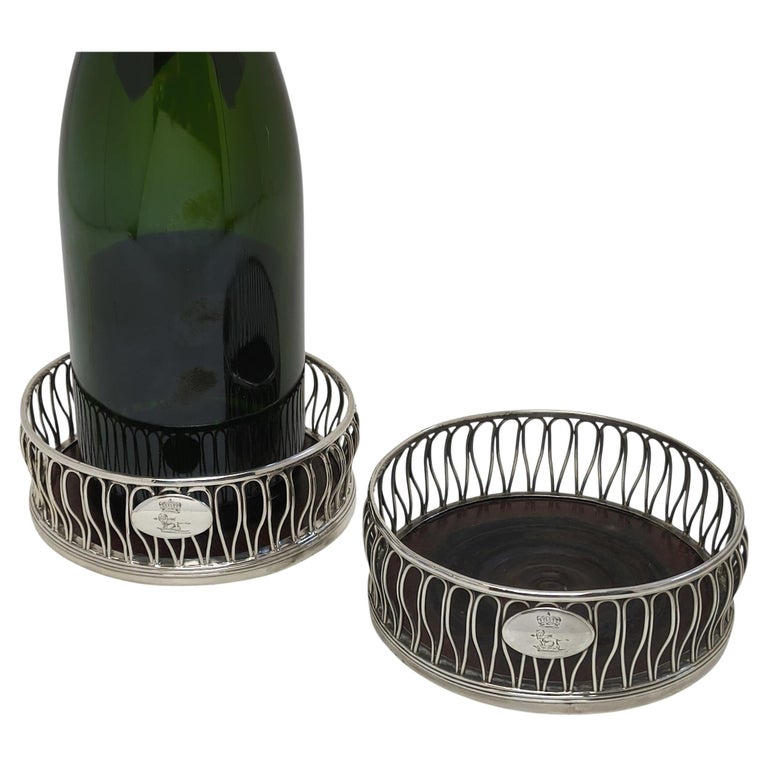 Pair Antique Georgian Sterling Silver Wine Bottle Coasters 1790 Wire Work