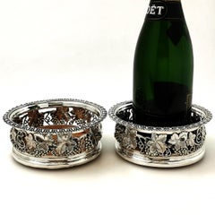 Pair of Antique Georgian Sterling Silver Wine Bottle Coasters 1821
