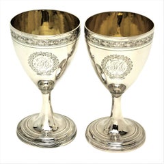 Pair Antique Georgian Sterling Silver Wine Goblets, 1796