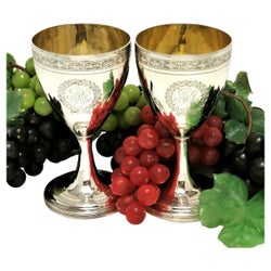 Pair Antique Georgian Sterling Silver Wine Goblets, 1796