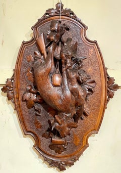 Pair Antique German Black Forest Walnut "Natur Mort" Wall Plaques, Circa 1890.