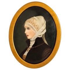 Pair Antique German Signed KPM Porcelain Handpainted Bride Portrait Plaques 1890