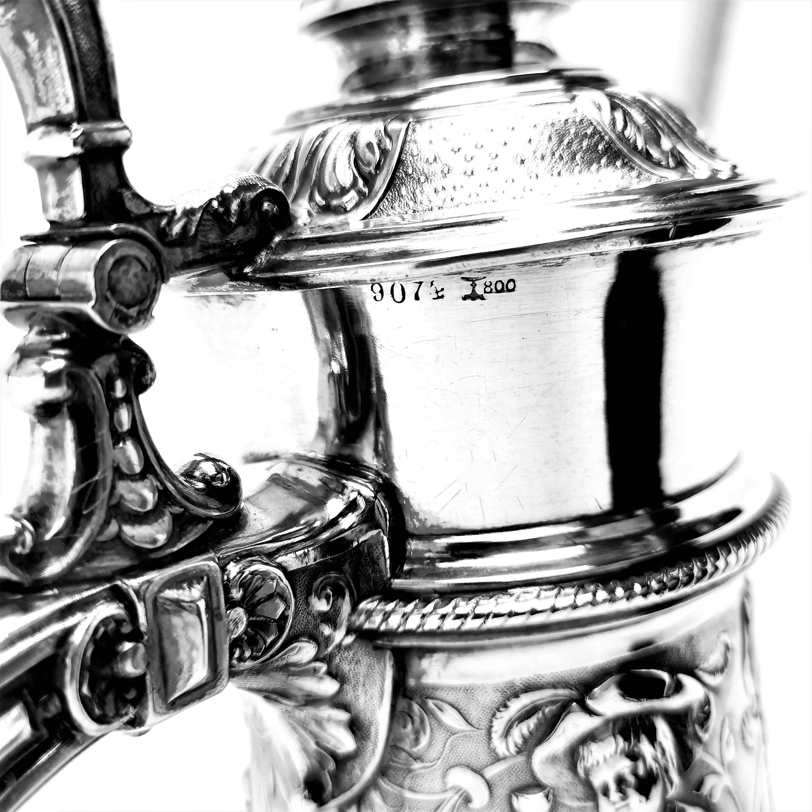 Pair Antique German Silver & Glass Claret Jugs / Wine Decanters / Ewers c. 1890 3