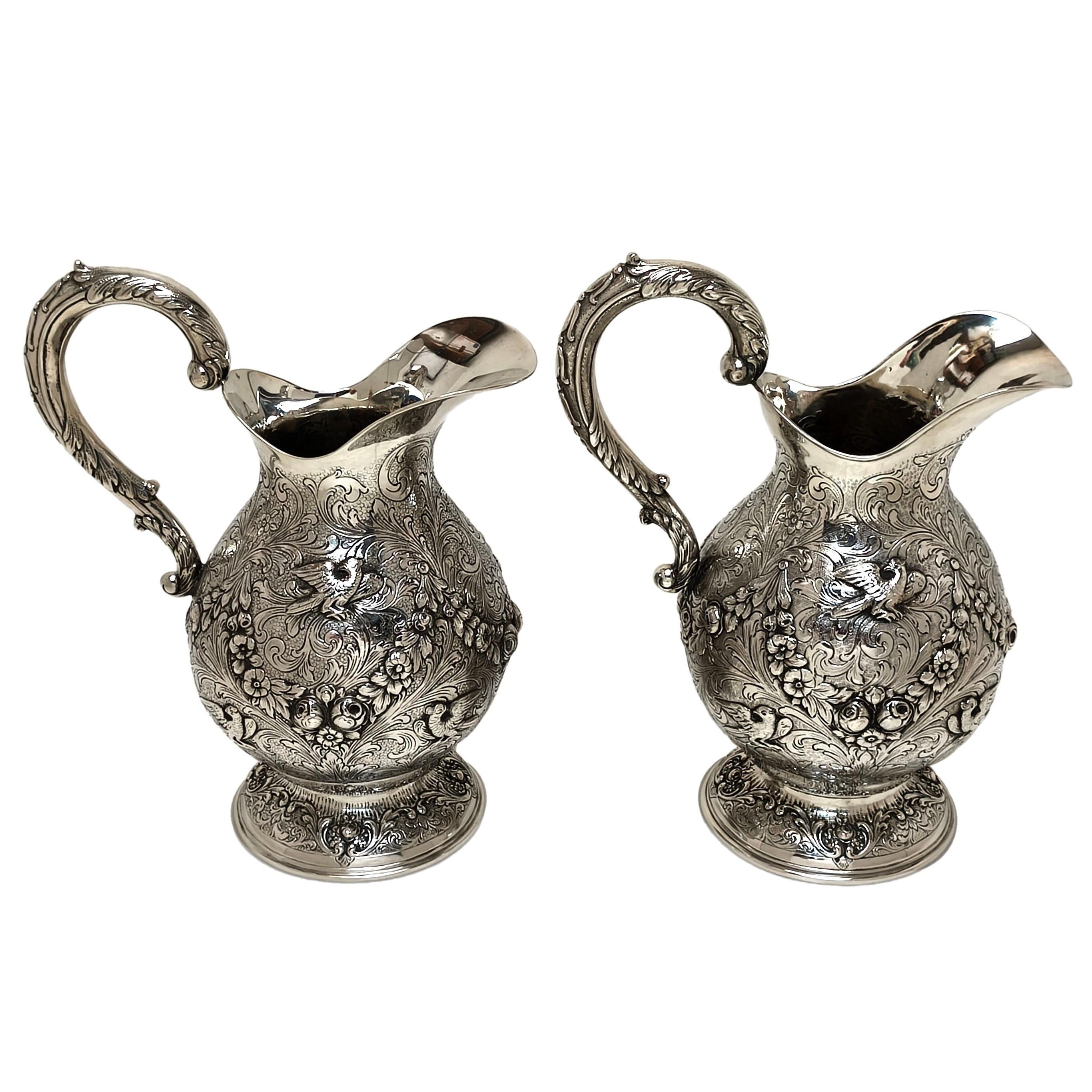Pair Antique German Silver Jugs / Pitchers / Ewers c. 1910 Water Wine Claret In Good Condition For Sale In London, GB
