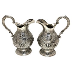 Pair Antique German Silver Jugs / Pitchers / Ewers c. 1910 Water Wine Claret