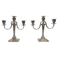 Pair Antique German Silver Three-Light Candelabra in Neoclassical Style