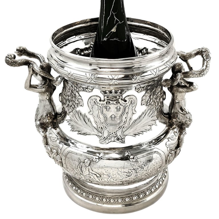 European Pair Antique German Silver Wine Champagne Coolers c. 1890 Messonnier Style For Sale