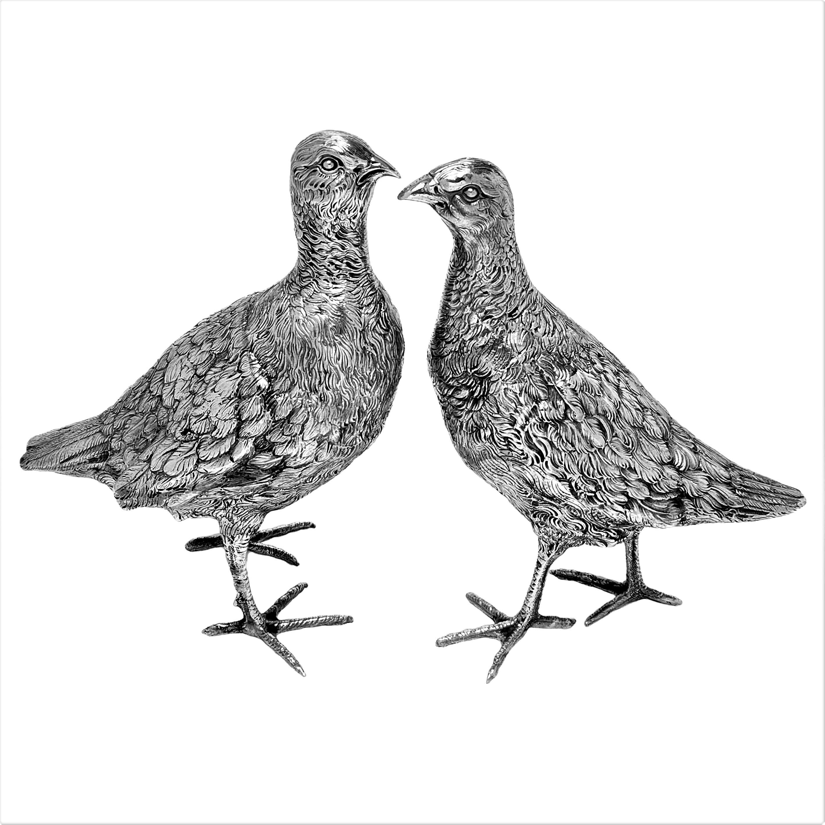 A pair of impressive solid silver models of Grouse of substantial size. Each Bird is modelled with a lovely attention to detail.

Made in Germany in c. 1910.

Approx. Weight - 1472g / 47.33oz
Approx. Height 1 - 25cm
Approx. Height 2 -