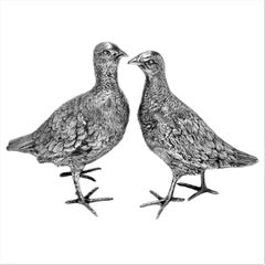 Pair Antique German Solid Silver Model Grouse / Bird Figures C. 1910