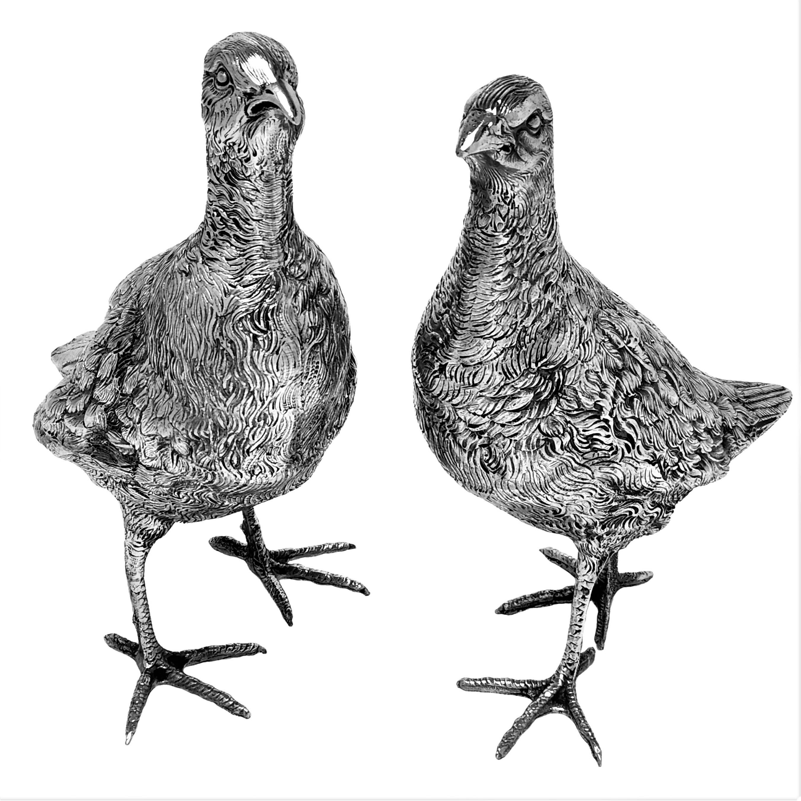 Pair Antique German Solid Silver Model Grouse / Bird Figures C. 1910 In Good Condition In London, GB
