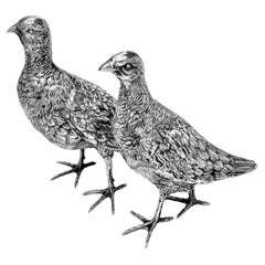 Pair Antique German Solid Silver Model Grouse / Bird Figures C. 1910