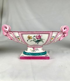 Pair Antique Gien Pearlware Bowls on Stands w/ Floral Decoration France Ca. 1870