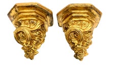 Pair Antique Gilded Tole Wall Mount Console Bracket Victorian Style 1880s