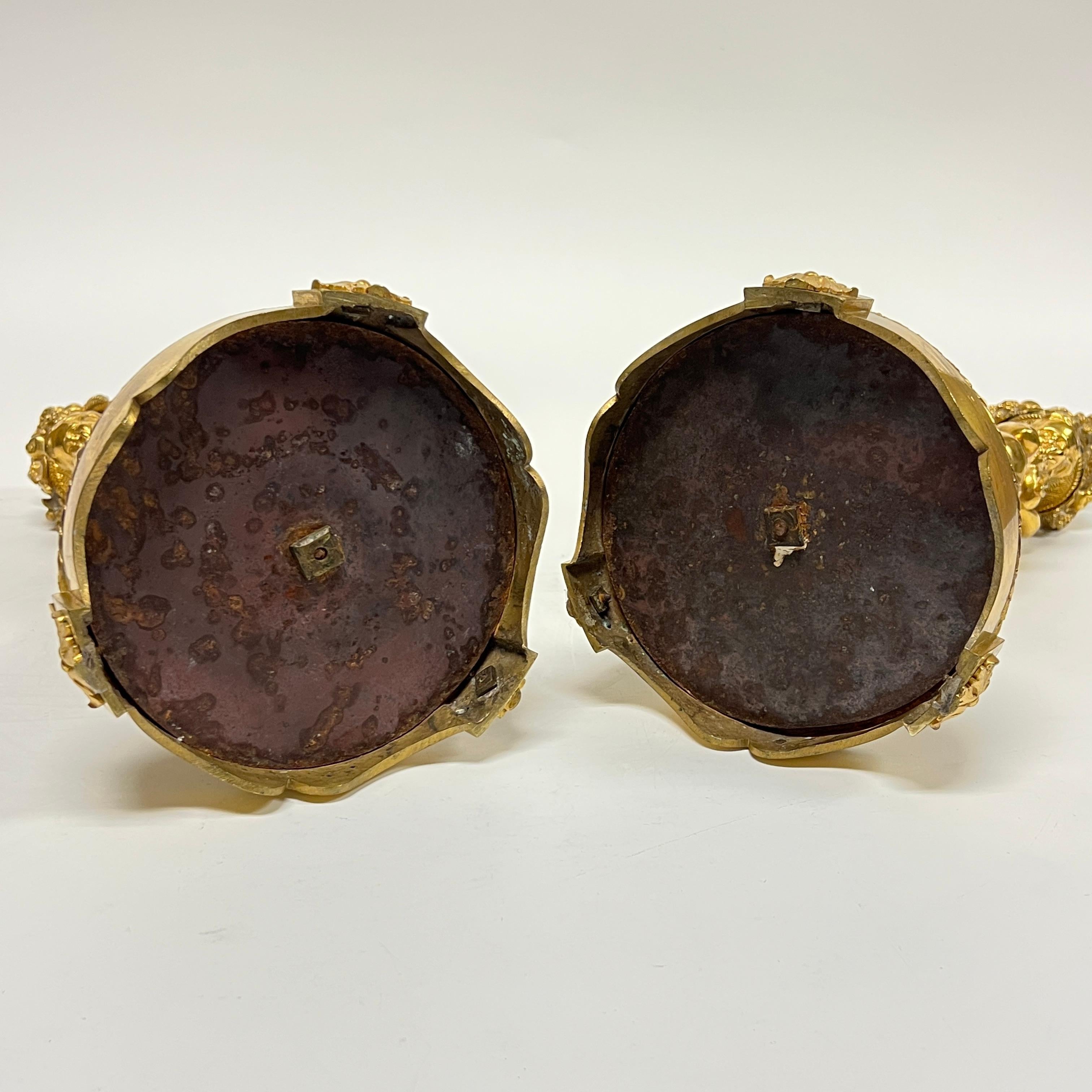 Pair Antique Gilt Bronze Candlesticks After ... For Sale 6