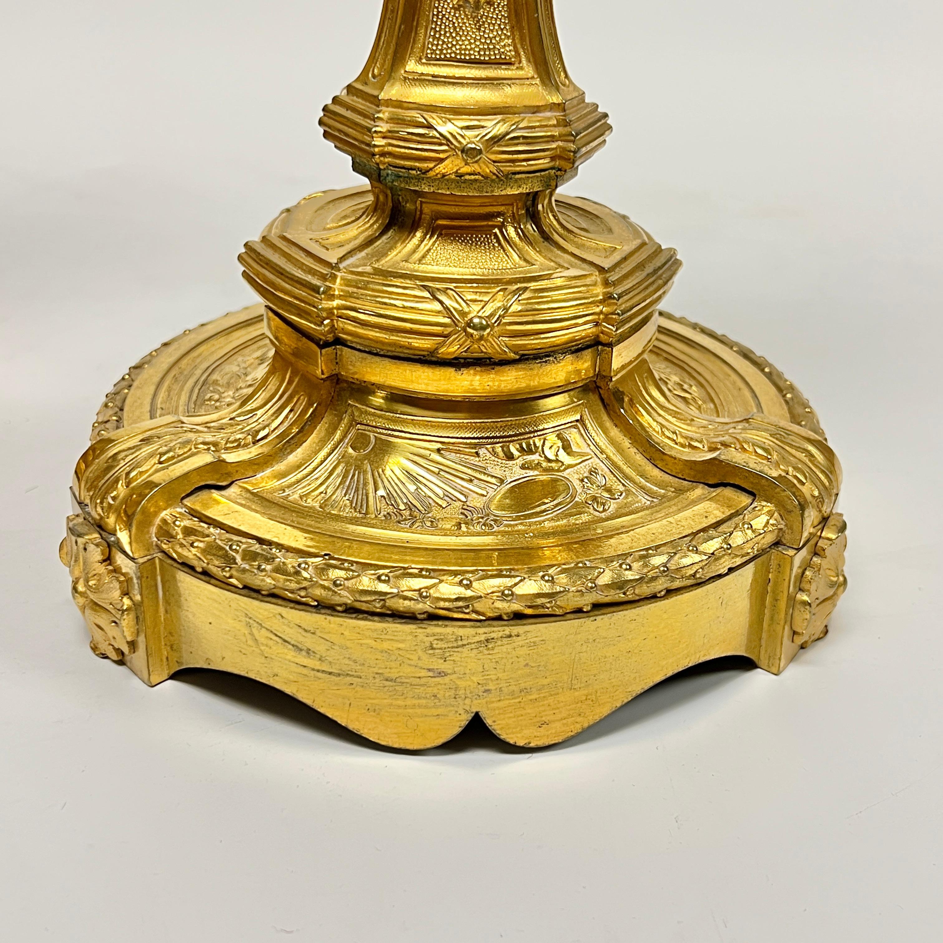 Pair Antique Gilt Bronze Candlesticks After ... For Sale 8