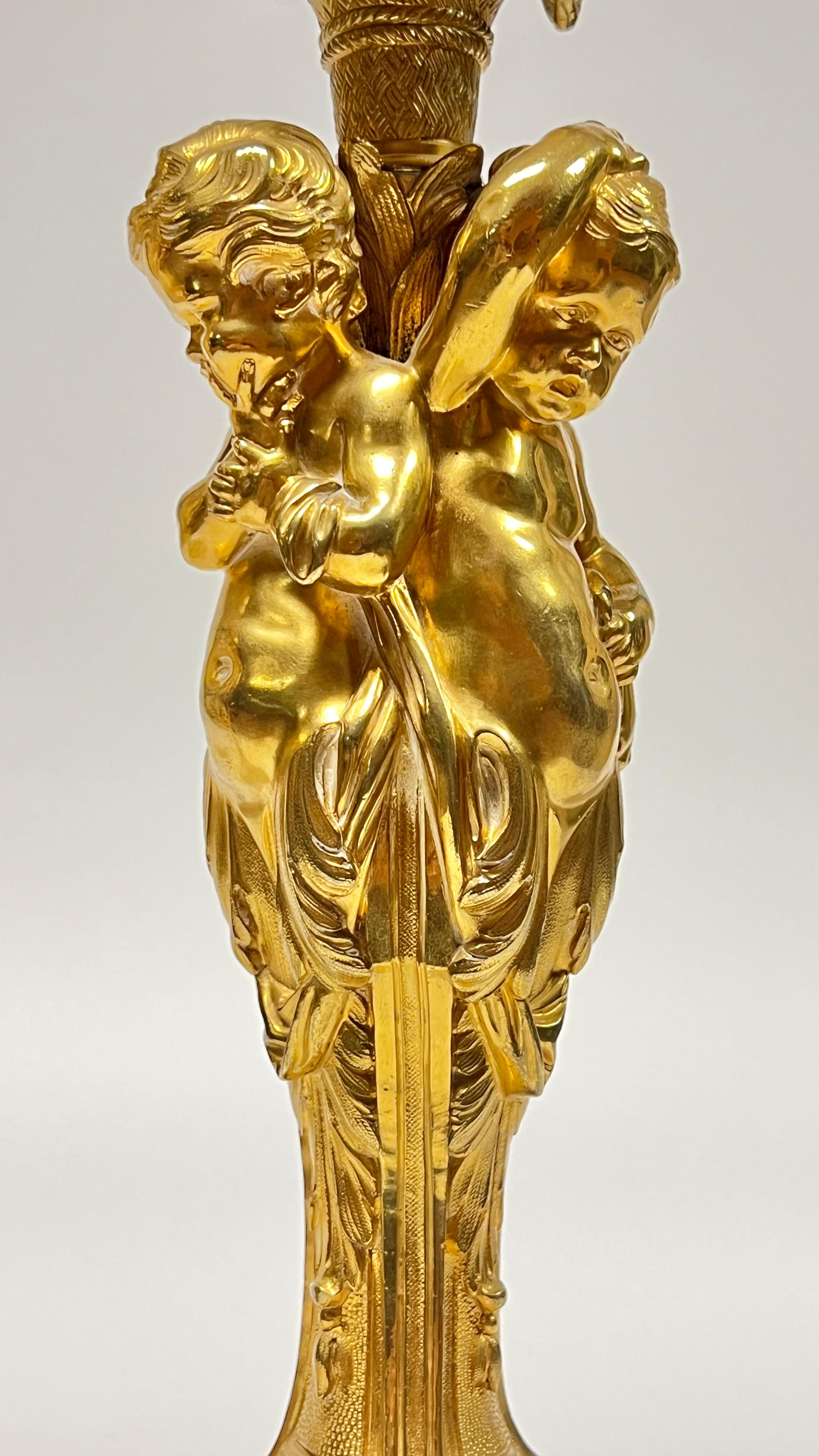 Pair Antique Gilt Bronze Candlesticks After ... For Sale 10
