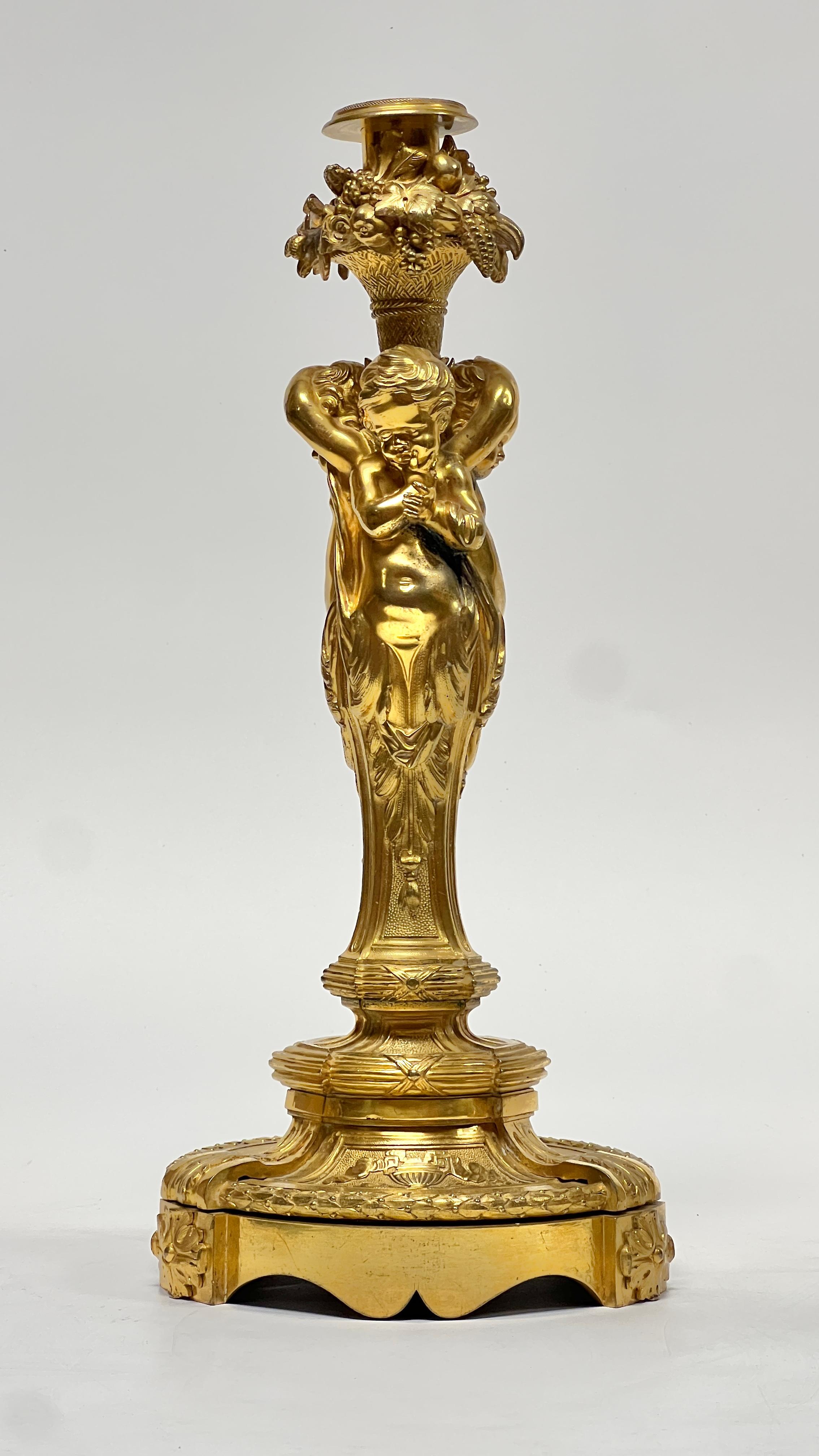 Louis XV Pair Antique Gilt Bronze Candlesticks After ... For Sale