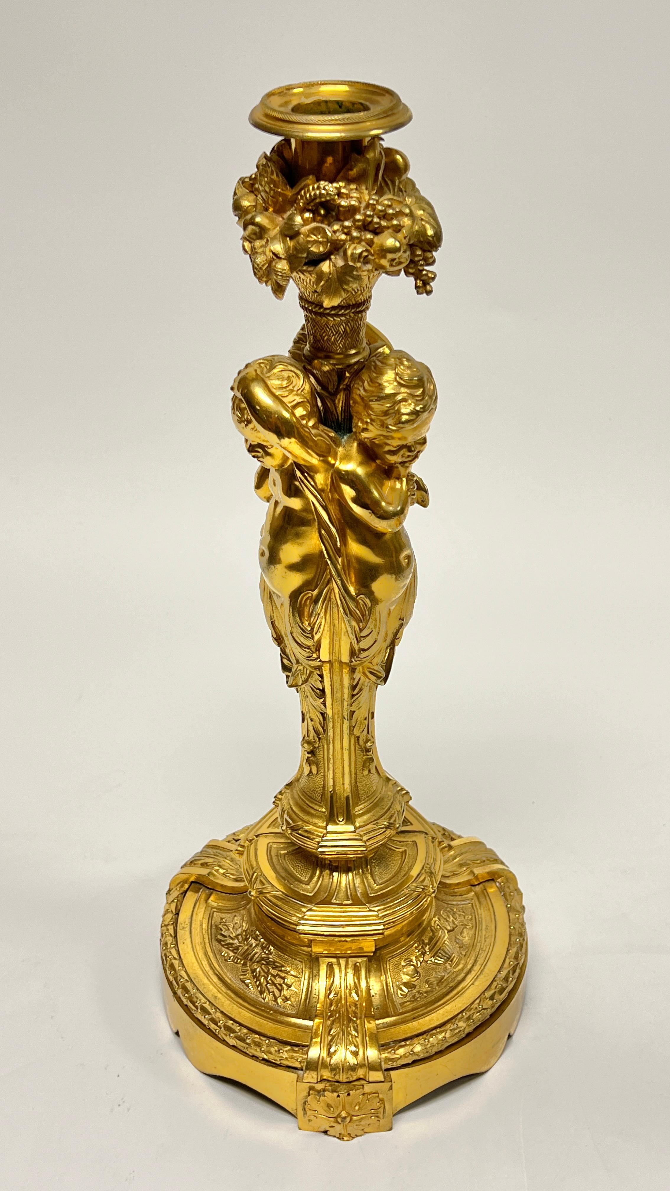 Pair Antique Gilt Bronze Candlesticks After ... In Good Condition For Sale In New York, NY