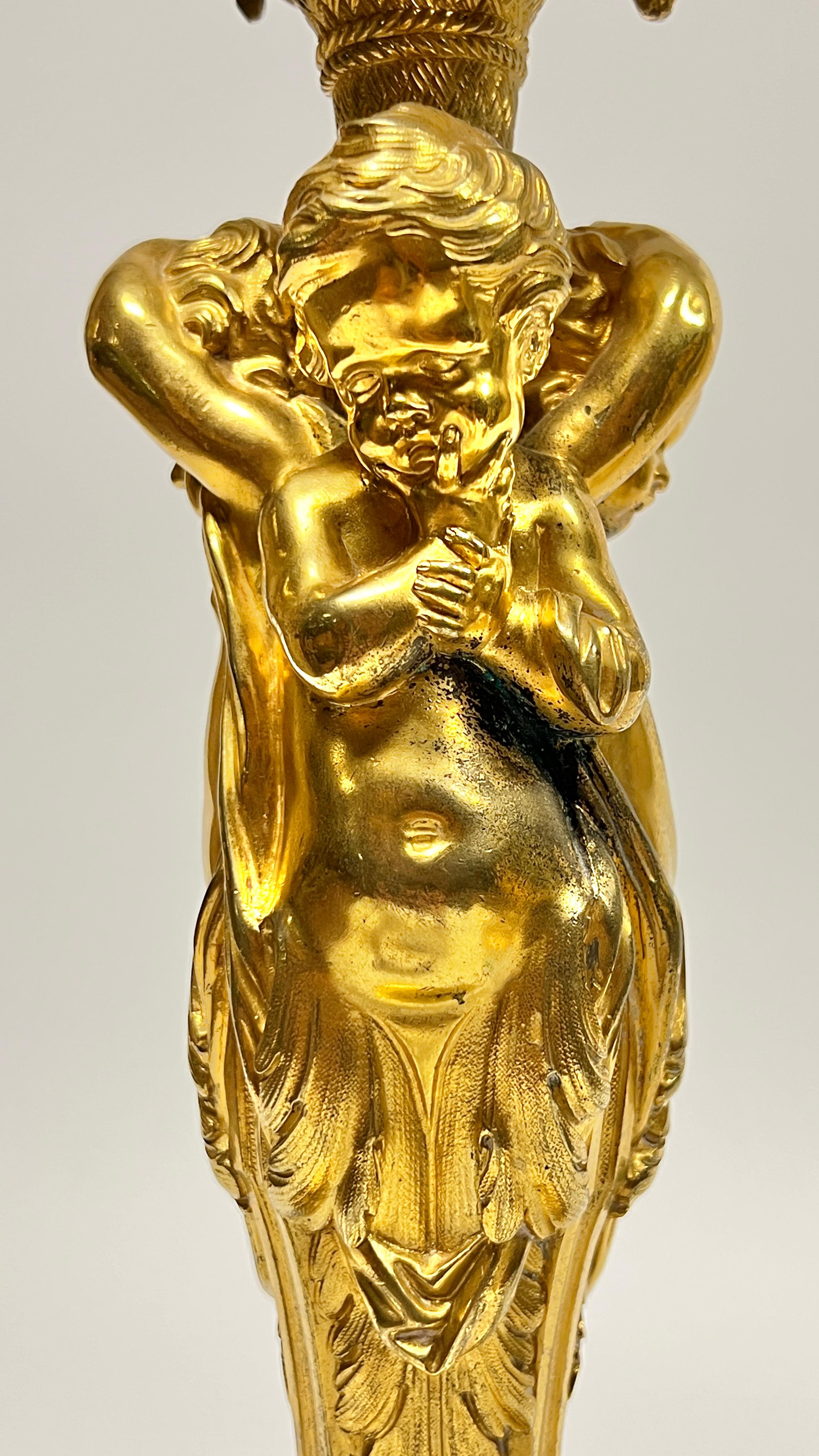 19th Century Pair Antique Gilt Bronze Candlesticks After ... For Sale