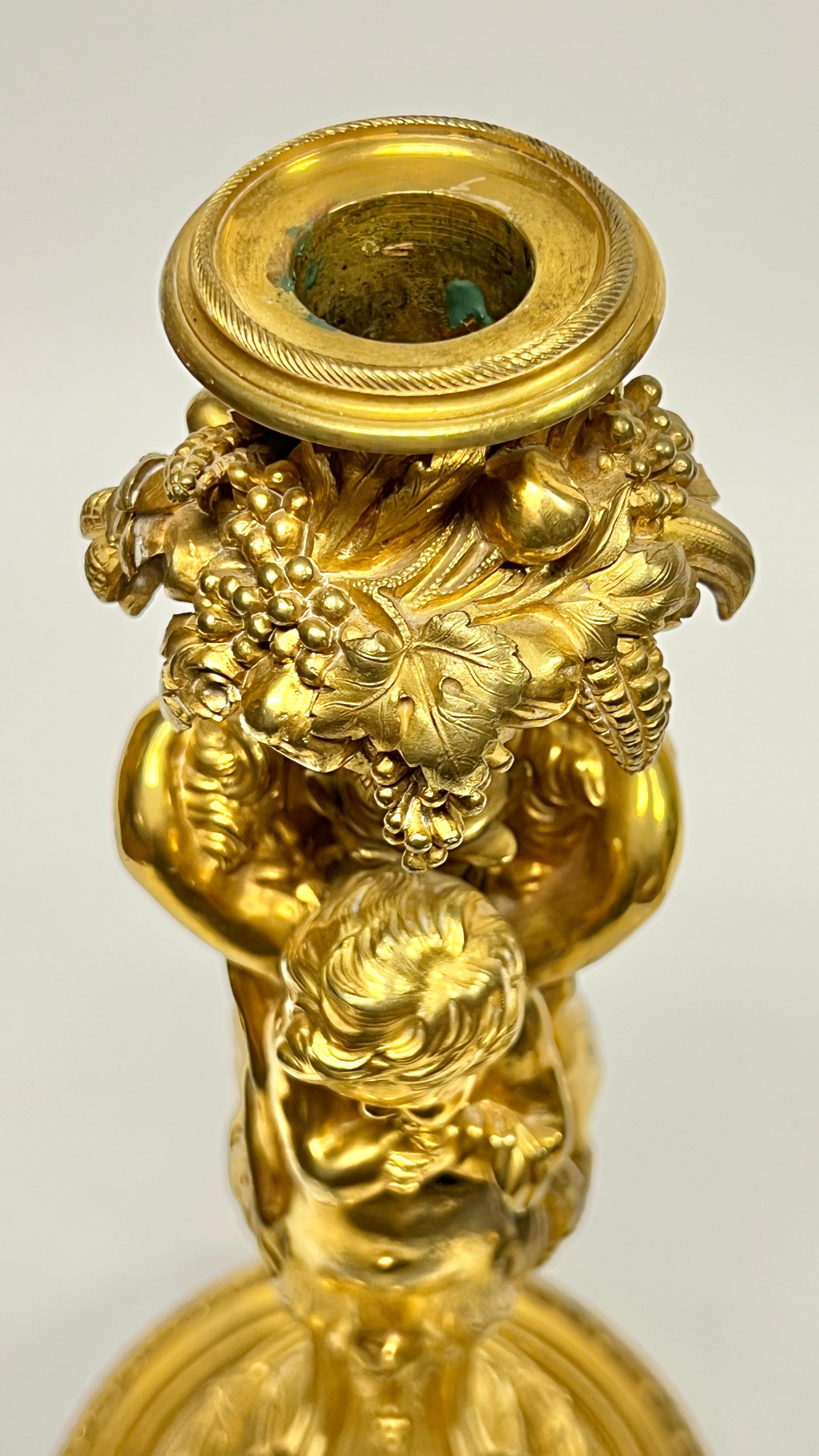 Pair Antique Gilt Bronze Candlesticks After ... For Sale 2