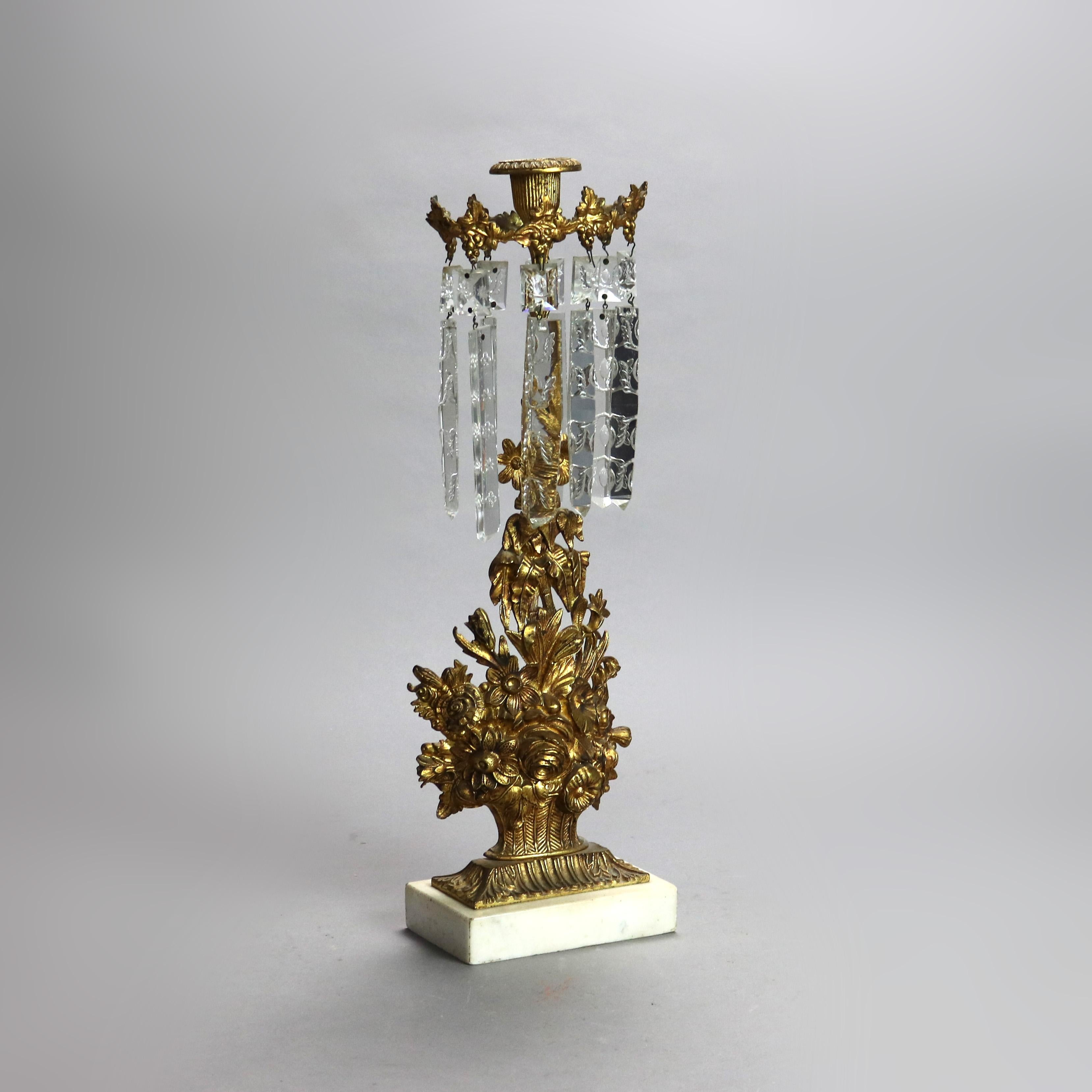 Paar antike Girandolen in geblümter Form aus vergoldeter Bronze, Marmor und geschliffenem Kristall, um 1890 im Angebot 6