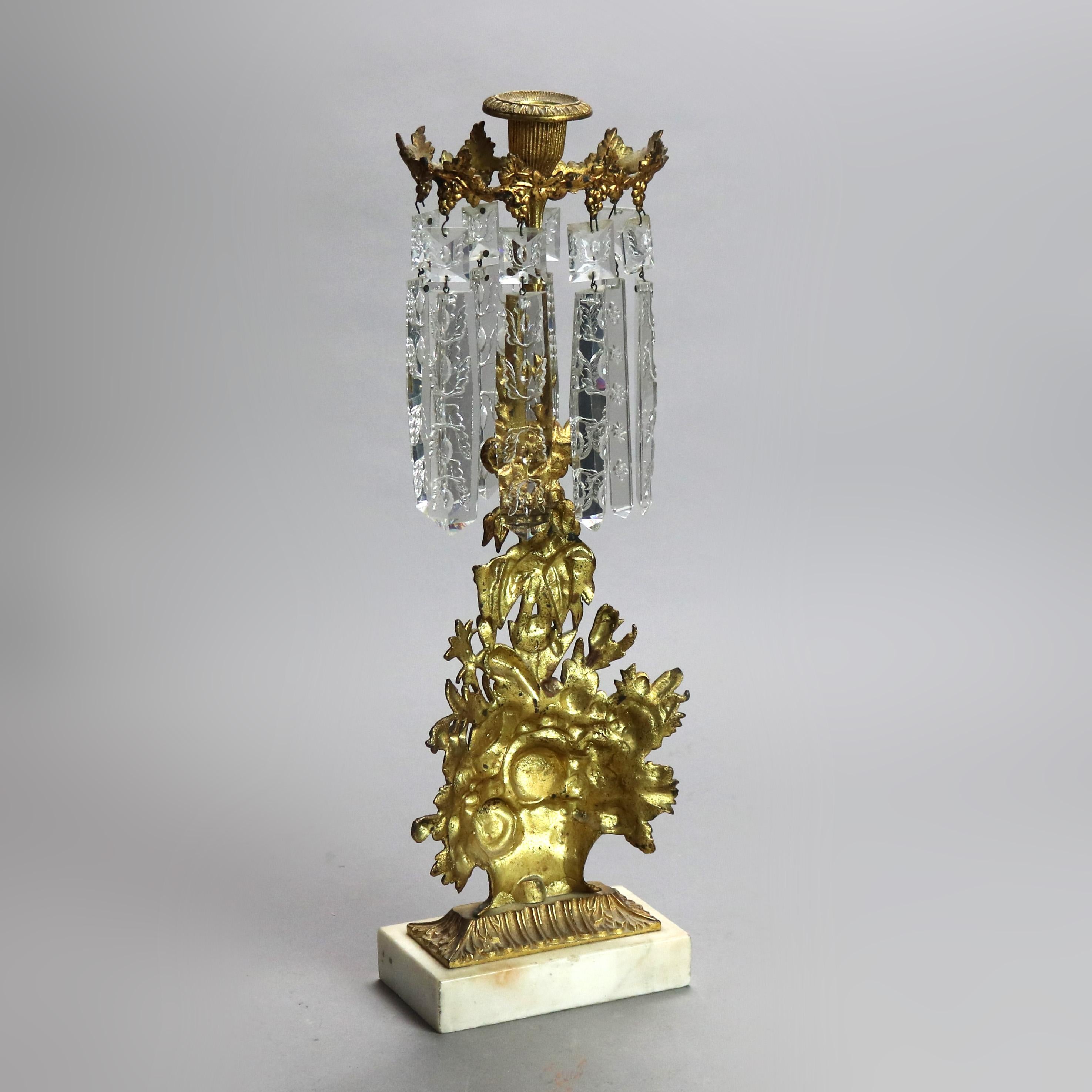 Paar antike Girandolen in geblümter Form aus vergoldeter Bronze, Marmor und geschliffenem Kristall, um 1890 im Angebot 2