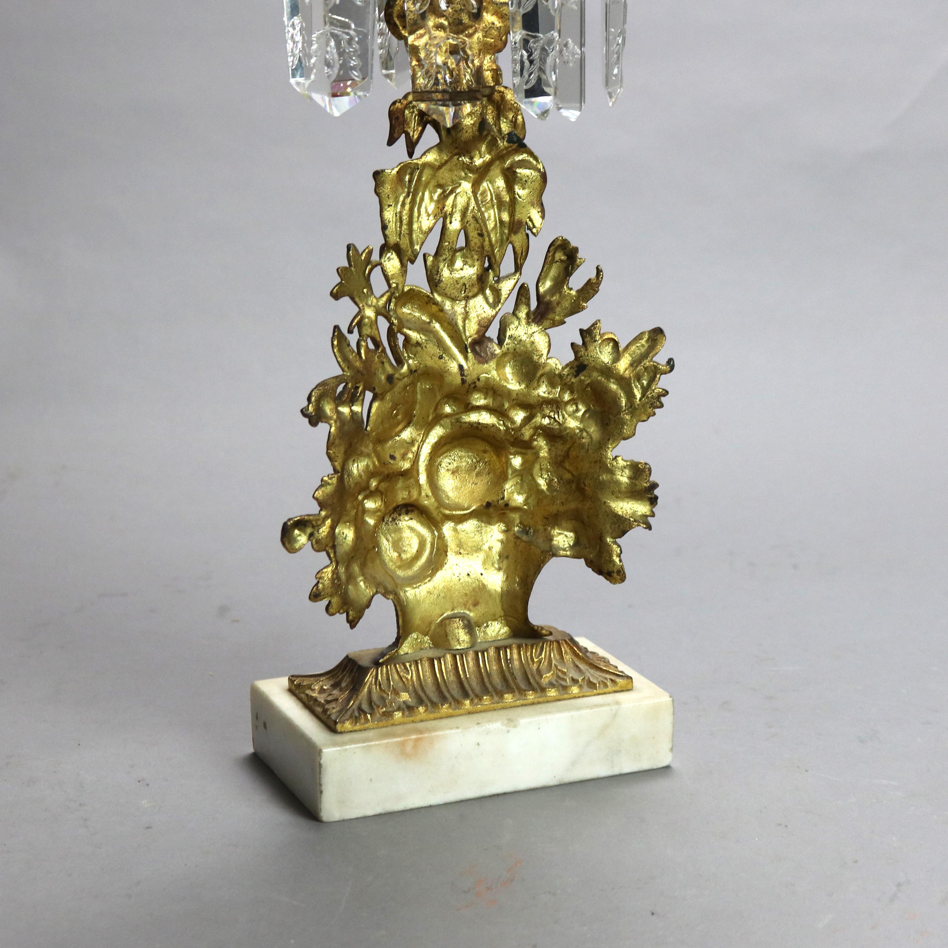Paar antike Girandolen in geblümter Form aus vergoldeter Bronze, Marmor und geschliffenem Kristall, um 1890 im Angebot 3