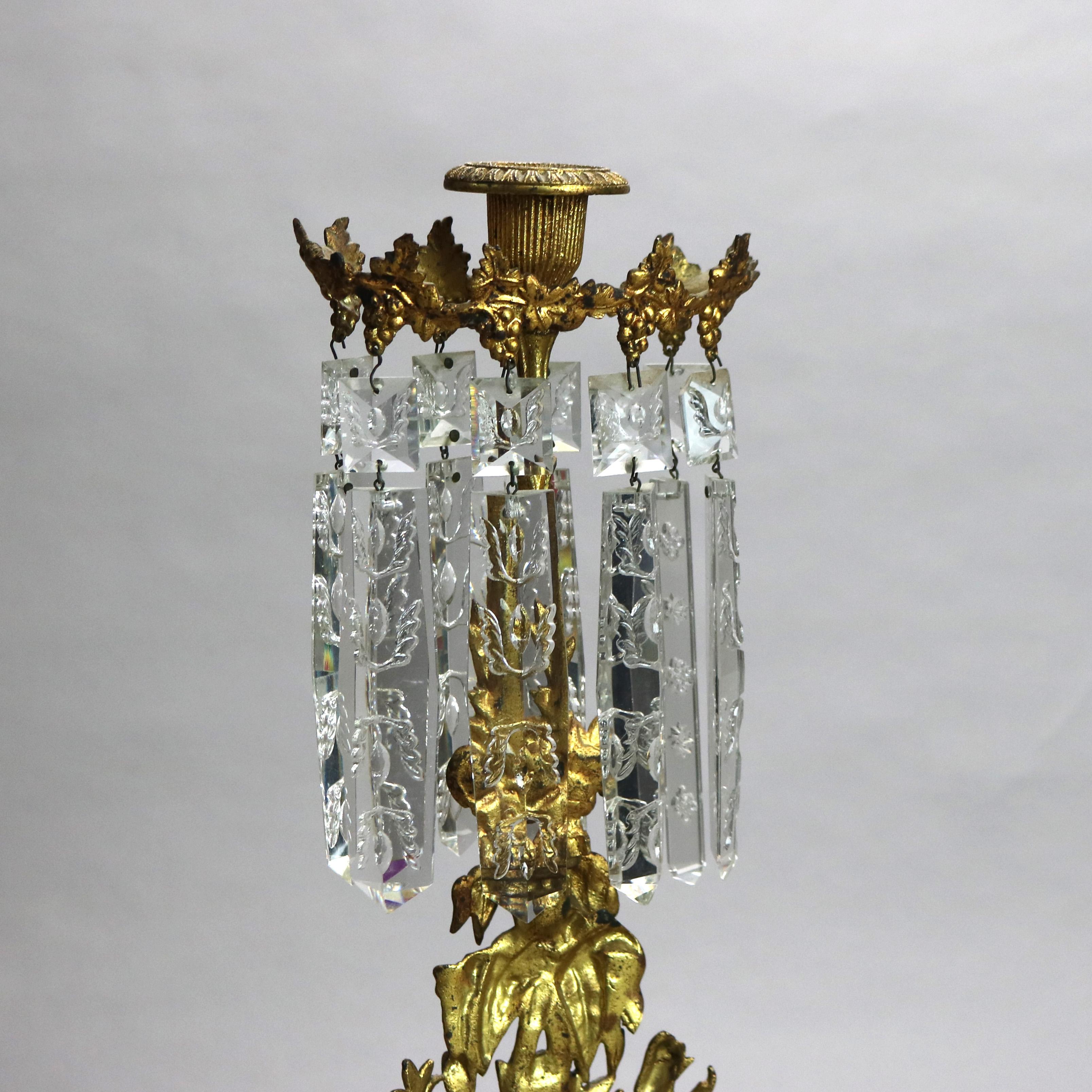 Paar antike Girandolen in geblümter Form aus vergoldeter Bronze, Marmor und geschliffenem Kristall, um 1890 im Angebot 4
