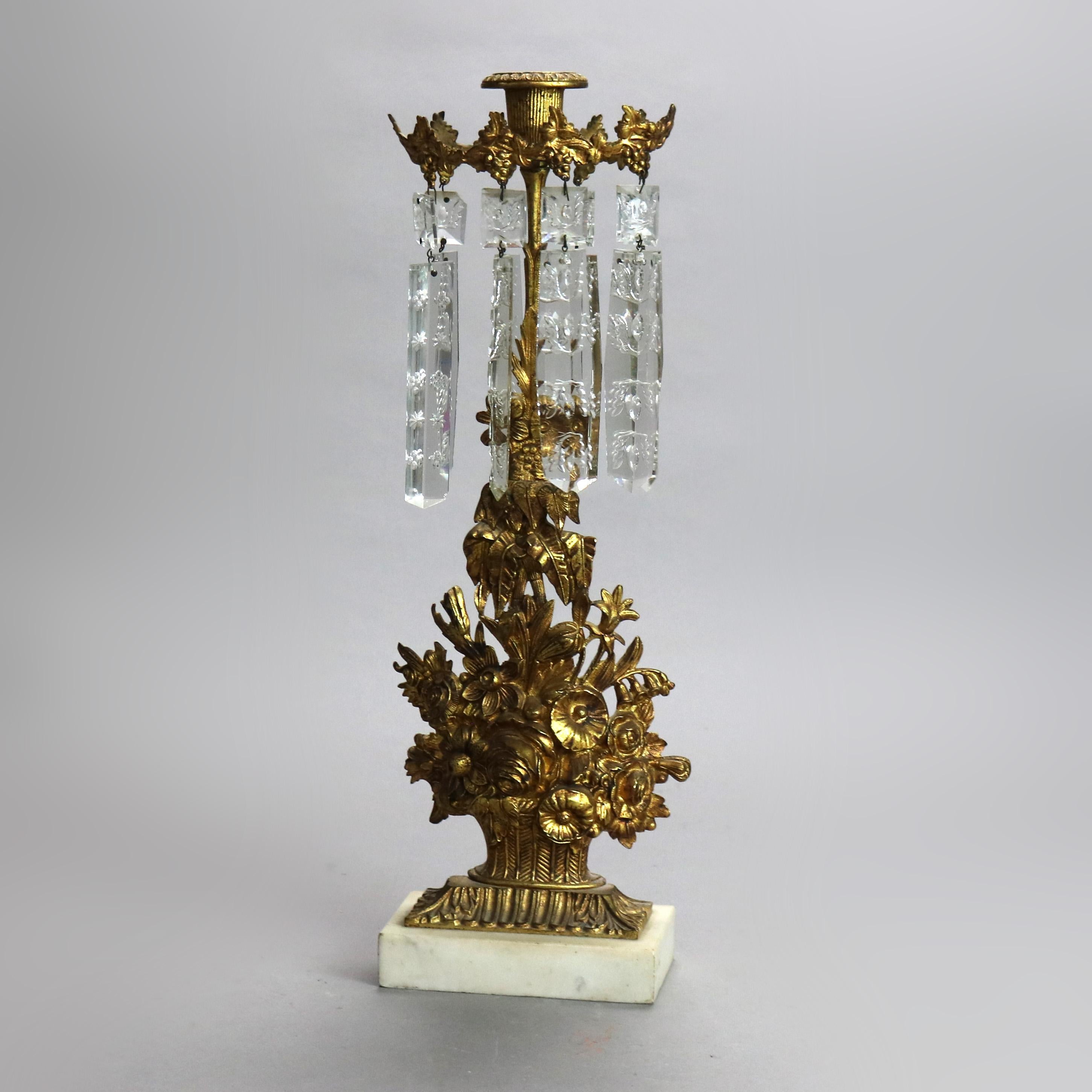 Paar antike Girandolen in geblümter Form aus vergoldeter Bronze, Marmor und geschliffenem Kristall, um 1890 im Angebot 5