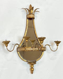 Pair Antique Gilt Metal 5-Light Girandole Mirrored Sconces