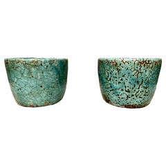 Pair Antique Glazed Terracotta Pots