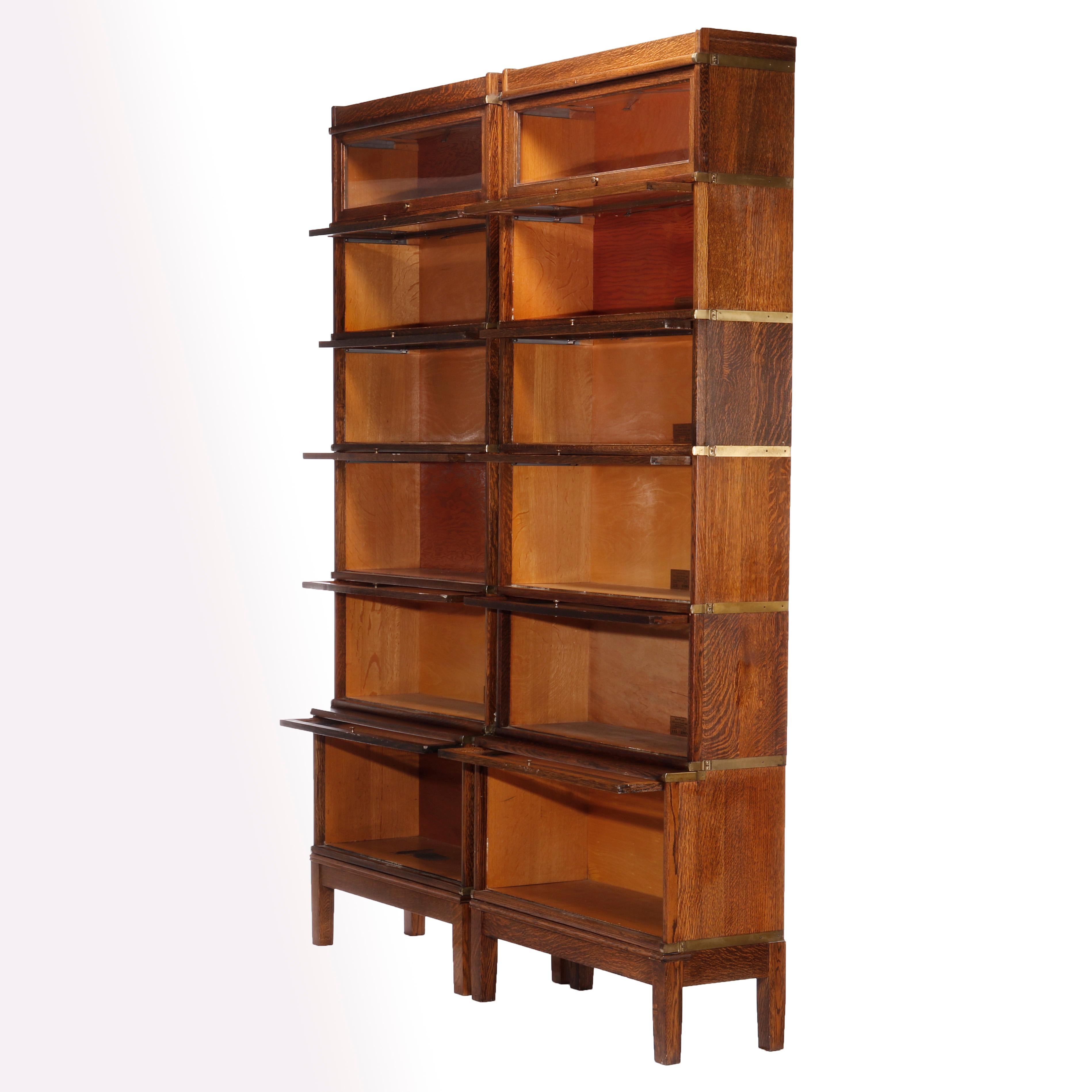 Pair, Antique Globe Wernicke Arts & Crafts Oak Barrister Bookcase Set, C1910 In Good Condition In Big Flats, NY