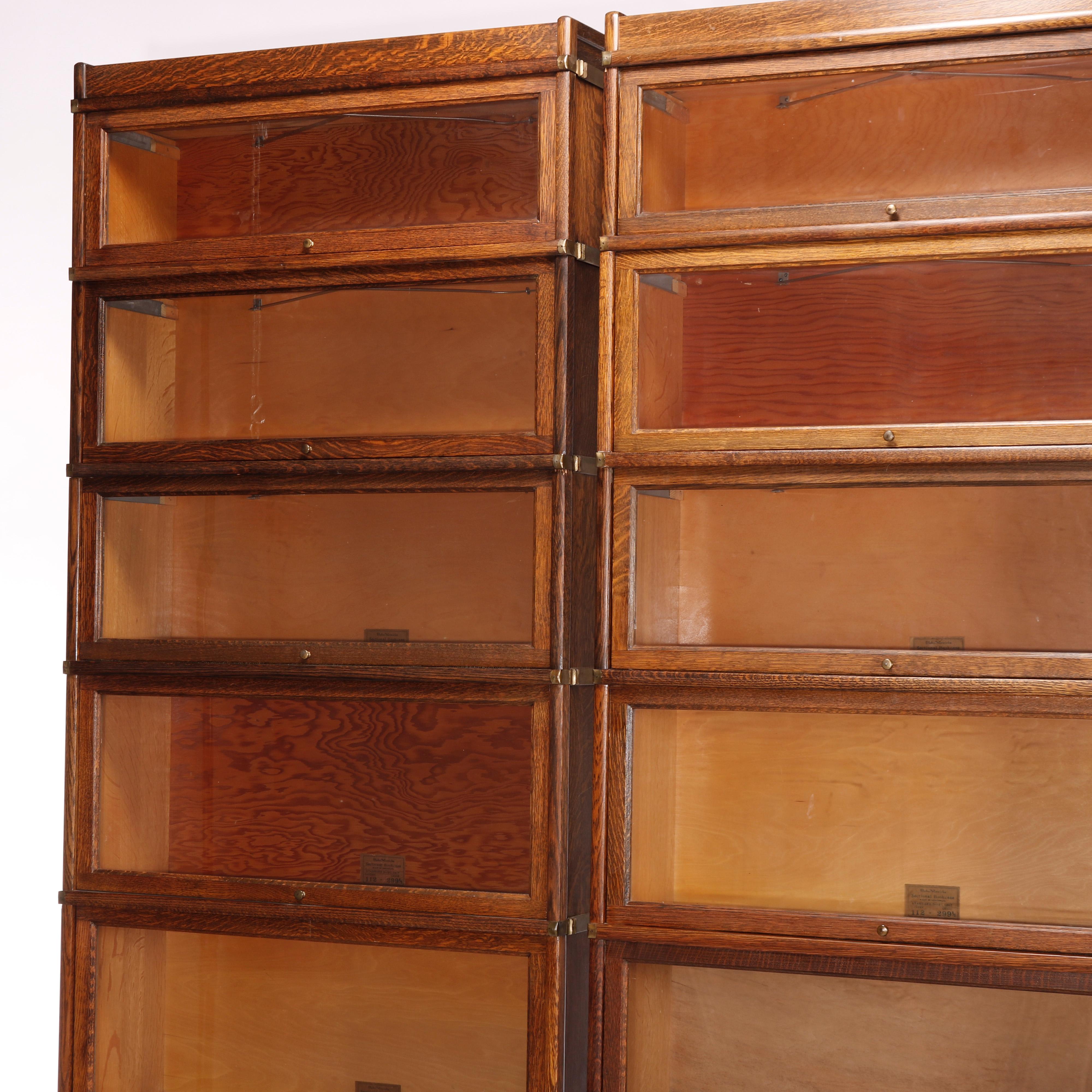 Pair, Antique Globe Wernicke Arts & Crafts Oak Barrister Bookcase Set, C1910 1