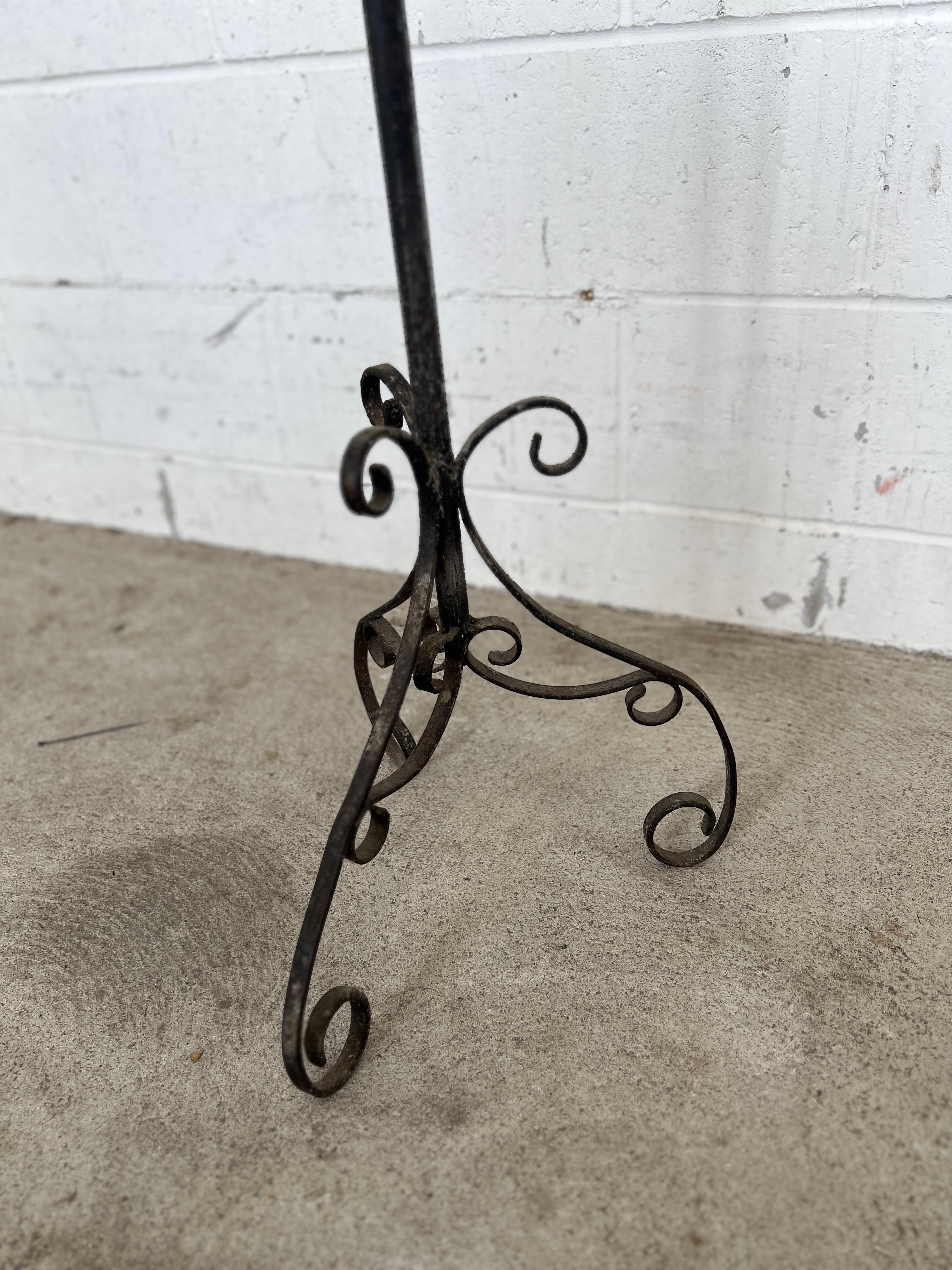 Pair, Antique Gothic Wrought Iron Adjustable Floor Standing Candelabra For Sale 2
