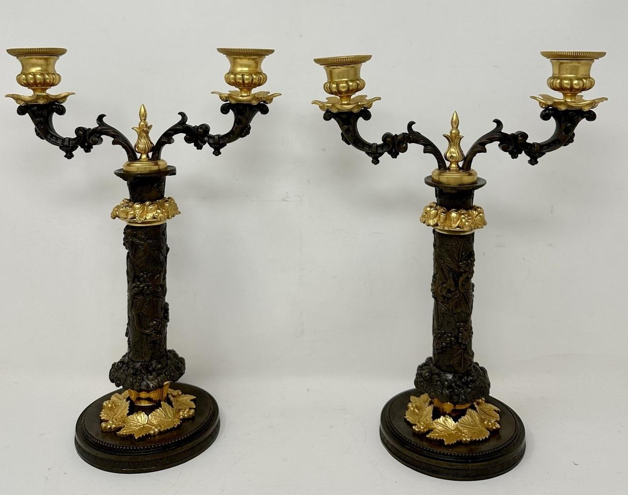 Regency Pair Antique Grand Tour French Empire Bronze Ormolu Candelabra Candlesticks 19Ct