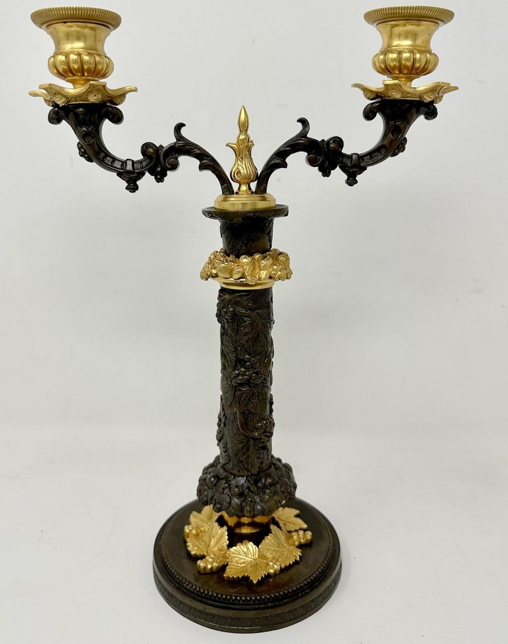 Cast Pair Antique Grand Tour French Empire Bronze Ormolu Candelabra Candlesticks 19Ct