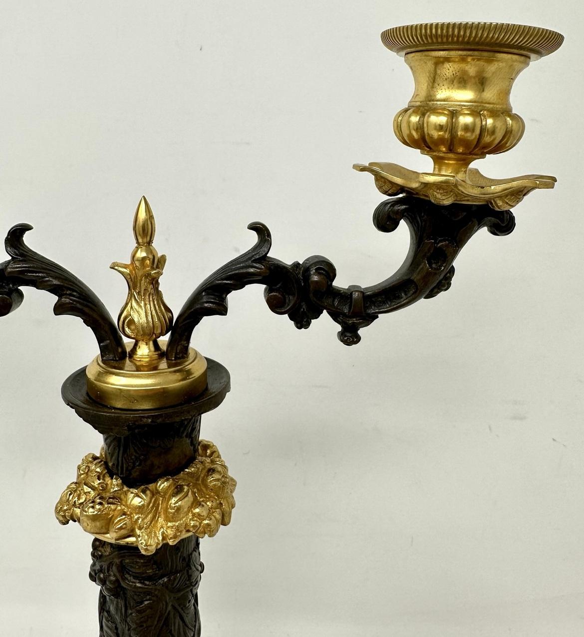 Pair Antique Grand Tour French Empire Bronze Ormolu Candelabra Candlesticks 19Ct 1