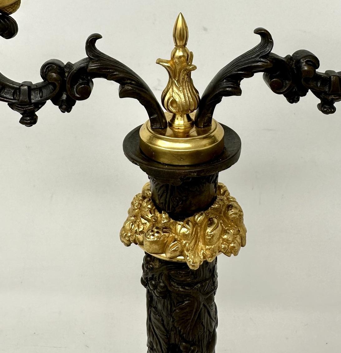 Pair Antique Grand Tour French Empire Bronze Ormolu Candelabra Candlesticks 19Ct 2