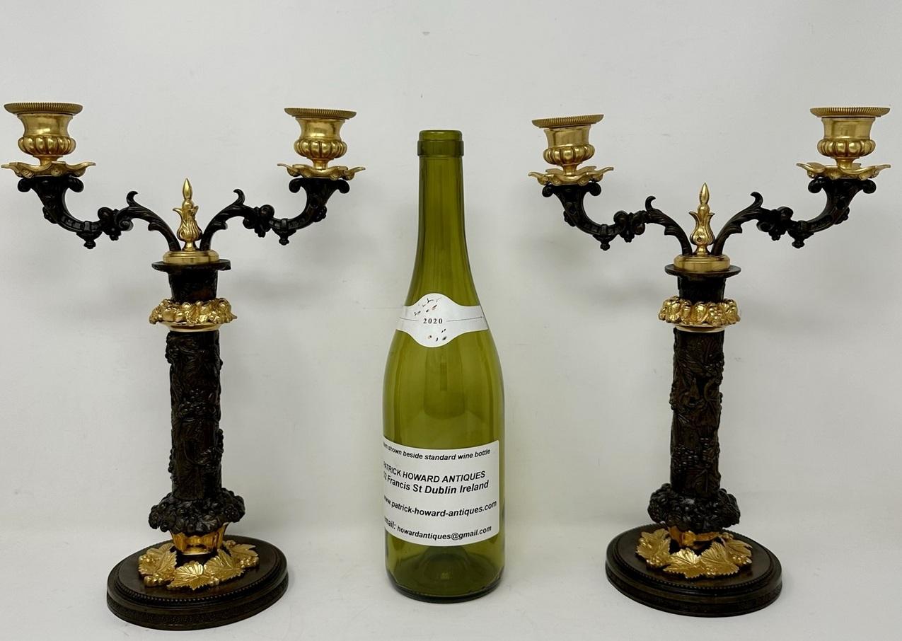 Pair Antique Grand Tour French Empire Bronze Ormolu Candelabra Candlesticks 19Ct 3