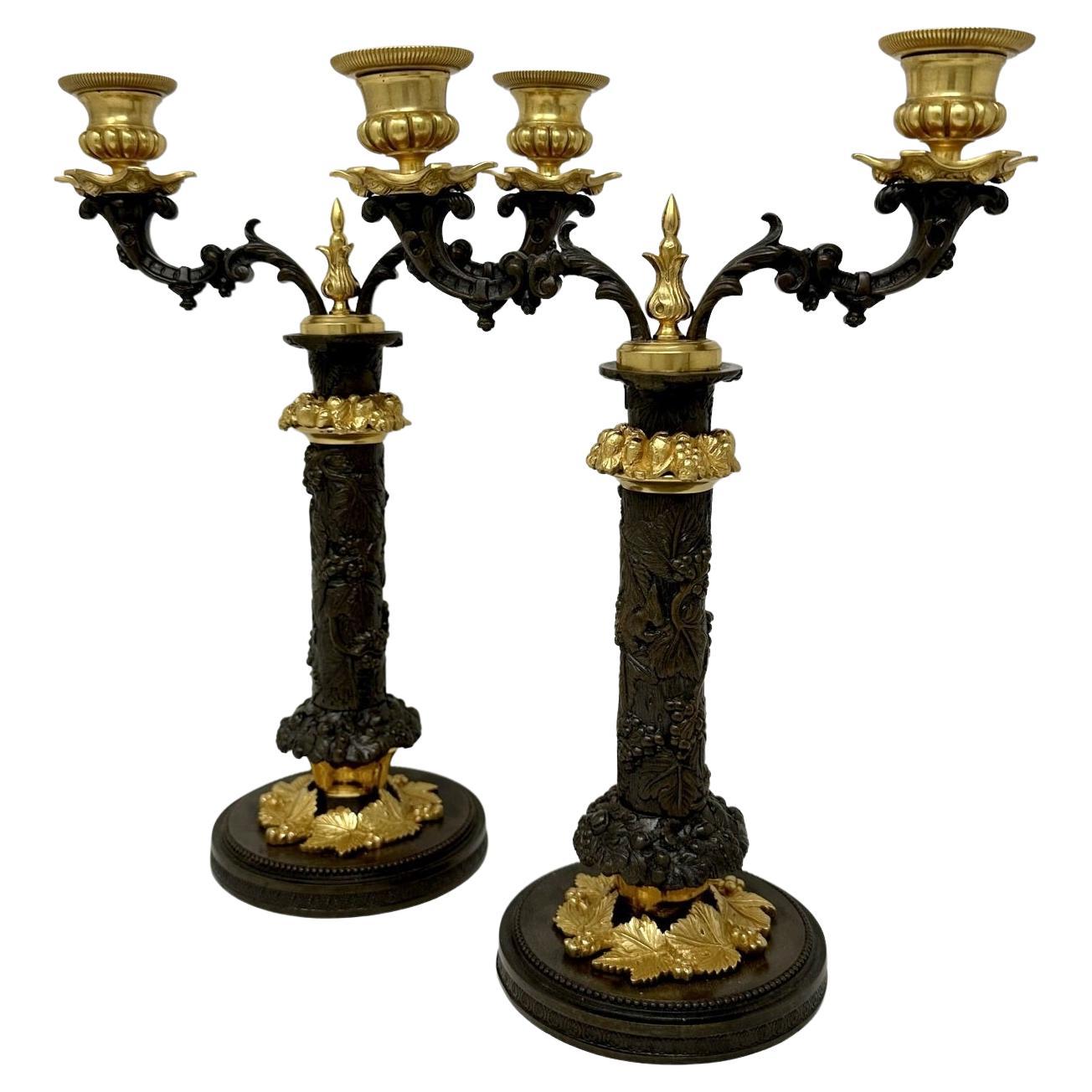 Pair Antique Grand Tour French Empire Bronze Ormolu Candelabra Candlesticks 19Ct