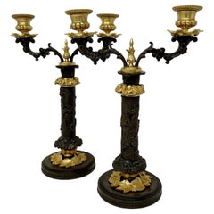 Pair Antique Grand Tour French Empire Bronze Ormolu Candelabra Candlesticks 19Ct