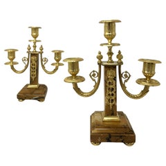Pair Antique Grand Tour French Empire Bronze Ormolu Candelabra Candlesticks 19Ct