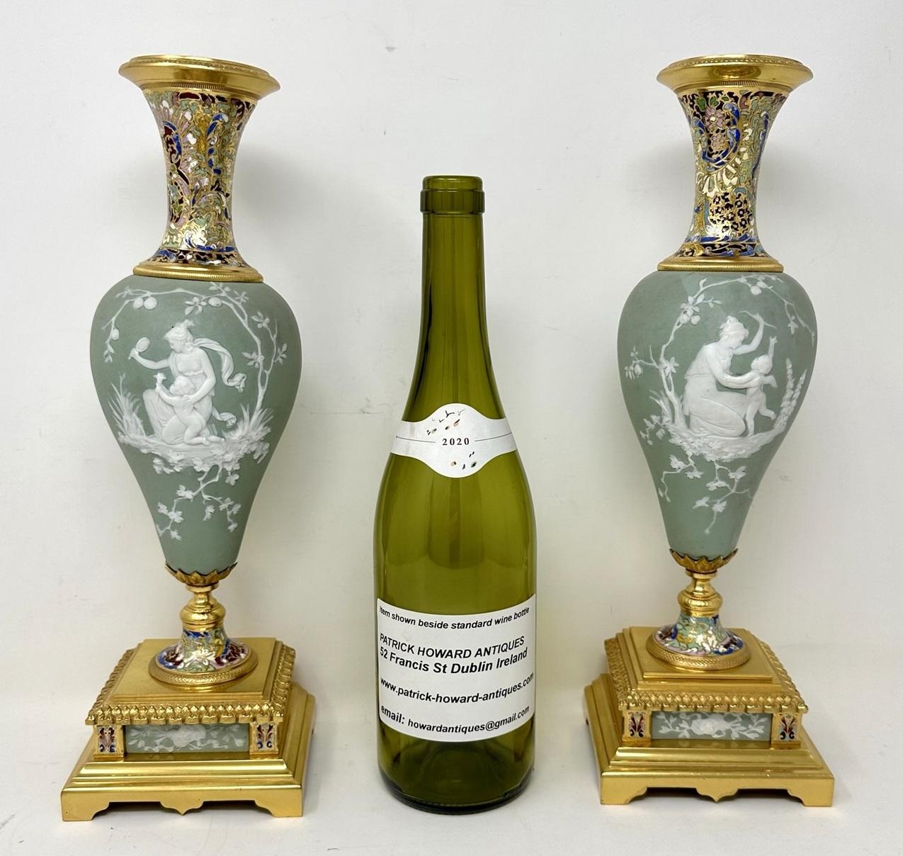 Pair Antique Grand Tour French Empire Pate-sur-Pate Jasperware Ormolu Urns Vases 4
