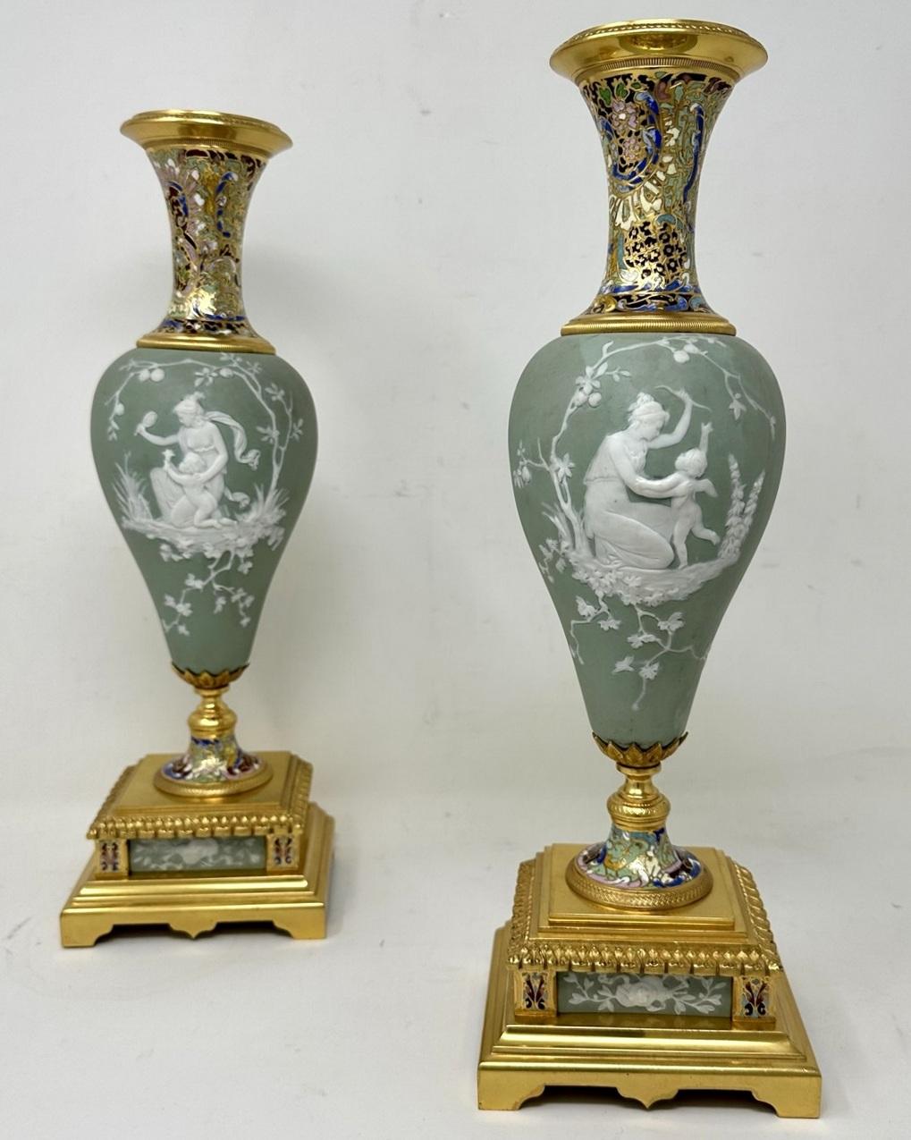 An Exceptionally Stylish Pair of Grand Tour French Pate-sur-Pate Jasperware and Champleve Ormolu mounted French Urns of Museum quality. Second quarter of the Nineteenth Century. 

This magnificent pair of Urns although not signed are firmly