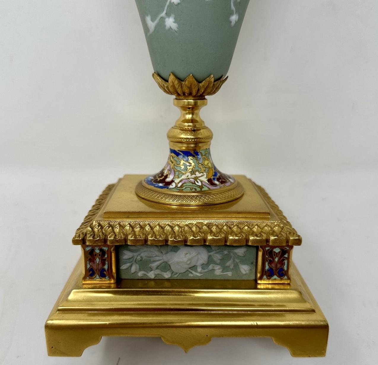 Pair Antique Grand Tour French Empire Pate-sur-Pate Jasperware Ormolu Urns Vases 1