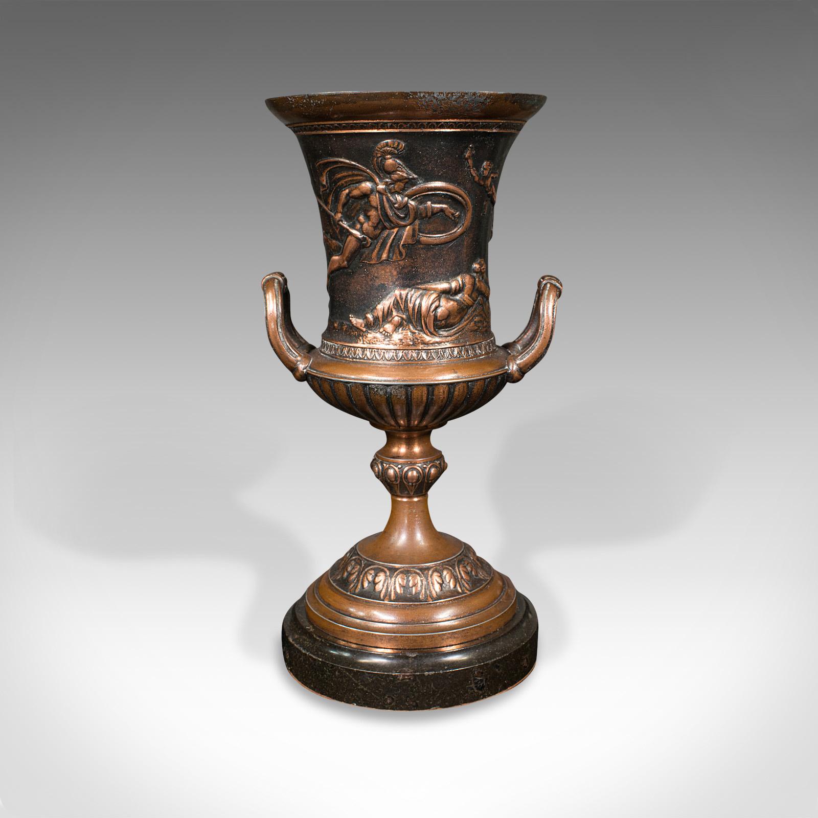 Metal Pair, Antique Grand Tour Urns, Italian, Decorative Vase, Roman Taste, Victorian For Sale